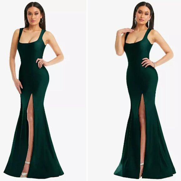 Cynthia & Sahar Stretch Satin Square Neck Mermaid Dress Evergreen XL - Picture 1 of 12